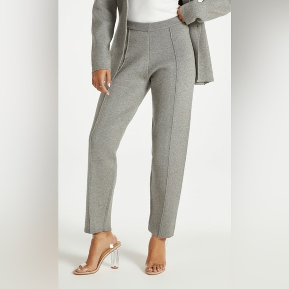 NWT, JustFab,Knit High Rise Pintuck Trousers, M, Dark Heather Grey - Picture 1 of 5
